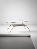 Félix Agostini, Rare "Antilope" coffee table, circa 1960, Cast bronze, glass, slate