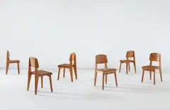 Jean Prouvé, Set of six “Tout Bois" chairs, circa 1942, Oak, oak-veneered plywood