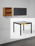 Table, from a "chambre d’étudiant," Maison du Brésil, Cité Internationale Universitaire de Paris by Charlotte Perriand, circa 1956-1959, Painted steel, plastic laminate-covered plywood, molded plastic, offered Dec 2015