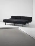 S.C.A.L. double bed, model no. LS 21 by Jean Prouvé, circa 1956, Painted steel, fabric, oak, sold Dec 2015
