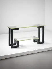 Unique console, from a private commission, Martigues, France by Jacques Quinet, 1974, Painted wood, glass, sold Dec 2015