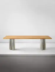 Unique dining table, from a private commission, Martigues, France by Jacques Quinet, 1974, Steel, laminated oak, offered Dec 2015