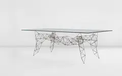 “Pylon” table by Tom Dixon, circa 1995, Welded steel, glass, sold Dec 2015