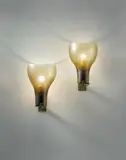 Tobia Scarpa, Pair of rare wall lights, circa 1967, Colored battuto glass, brass