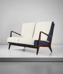 Settee, model no. 516 by Gio Ponti, circa 1950, Walnut, fabric, offered Dec 2015
