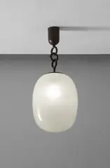 Seguso, Ceiling light, circa 1948, Pulegoso glass, patinated brass
