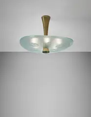 Max Ingrand, Ceiling light, model no. 1748, circa 1957, Chiseled and acid-polished glass, brass