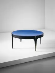 Fontana Arte, Low table, circa 1958, Colored mirrored convex glass, glass, painted metal, brass