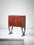 Paolo Buffa, Illuminated cocktail cabinet, 1940s, Stained walnut-veneered wood, wood, brass, mirrored glass, glass