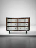 Pietro Chiesa, Rare chest of drawers, circa 1938, Macassar ebony-veneered wood, walnut, mirrored glass, nickel-plated brass