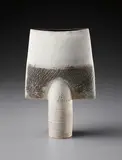 "Spade" form by Hans Coper, circa 1972, Stoneware, layered white porcelain slips and engobes over a body with textured and incised linear designs, the interior , sold Dec 2015