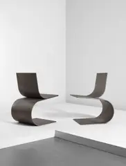 Scott Burton, Pair of “Two Curve Chairs", 1989, Lacquered hot-rolled steel