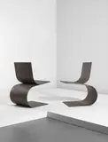 Scott Burton, Pair of “Two Curve Chairs", 1989, Lacquered hot-rolled steel