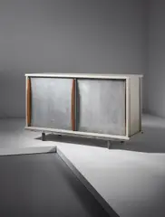 Jean Prouvé, Cabinet, 1950s, Painted aluminum, aluminum, painted steel, oak