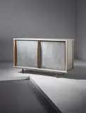 Cabinet by Jean Prouvé, 1950s, Painted aluminum, aluminum, painted steel, oak, sold Dec 2015