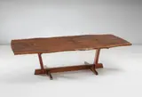 "Conoid" dining table by George Nakashima, 1971, Book-matched American black walnut, five East Indian rosewood butterfly keys, sold Dec 2015