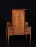 Chiffonier, from the dressing room of the master bedroom, the Robert R. Blacker House, Pasadena, California by Greene & Greene Charles Sumner Greene and Henry Mather Greene, circa 1908, Honduran mahogany, ebony, mirrored glass, patinated brass hardware, copper, pewter, mother-of-pearl and ash inlays, offered Dec 2015