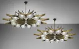Gio Ponti, Pair of chandeliers, circa 1965, Opaque glass, brass