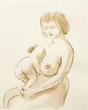 John Currin, Woman and Baby, 1993, ink on paper