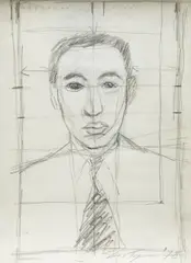 Untitled (man with tie) by Luc Tuymans, 1978, pencil, bic on paper, offered Mar 2014