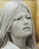 Richard Phillips, Elizabeth Grubman, 2002, charcoal, chalk, pewter leaf on paper