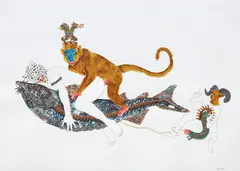 Raqib Shaw, Untitled, 2005, acrylic, graphite, glitter, rhinestones on paper