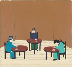Clare Rojas, Untitled (3 ladies drinking tea), 2005, acrylic, gouache on wood