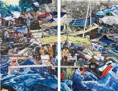 Jin Meyerson, Raft, 2006, Diptych: oil, acrylic, india ink on canvas