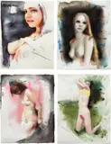 Martin Eder, Four Works: (i) Untitled (489MEGIRL, 11/03); (ii) Untitled (432MEGIRL, 06/03); (iii) Untitled (411MEGIRL, 04/03); (iv) Untitled (436MEGIRL, 06/03), 2003, watercolor and graphite on handmade paper