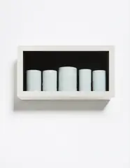 Rescript by Edmund de Waal, 2006, porcelain, celadon and red glazes over impressed designs in the body, painted wood, sold Mar 2014