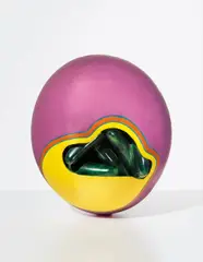 Ken Price, Pink Egg, 1964, glazed and painted ceramic, artist's painted wood pedestal