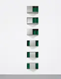 Donald Judd, Untitled (88-27 Menziken), 1988, anodized aluminum, green Plexiglas, in 6 parts