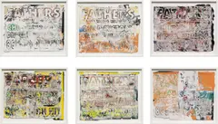 Mark Bradford, The Father’s “NO”, 2007, acrylic, felt-tip pen, silver coated paper, printed paper collage on gypsum