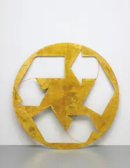 Kelley Walker, Untitled, 2006, gold leaf, digital print on laser cut steel