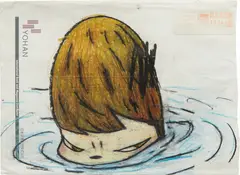 Untitled by Yoshitomo Nara, 2008, colored pencil on found envelope, sold May 2014