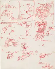 Untitled (Space Pork) by Jean-Michel Basquiat, 1977, red ink on paper, sold May 2014