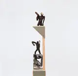 Matthew Monahan, The Benjamins, 2005, foam, wax, pigment, hundred-dollar bill, wood, drywall, glass