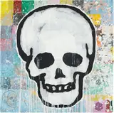 Donald Baechler, Skull, 2007, gesso, flashe, paper collage on paper