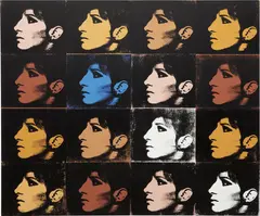 Deborah Kass, 16 Barbras (Jewish Jackie Series), 1992, synthetic polymer and silkscreen ink on canvas