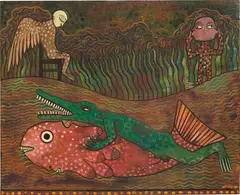 Manuel Mendive, Las Aguas de oro, 1985, oil on panel