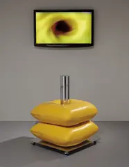 Thomas Glassford, The Privilege to Contemplate Black Holes, 1997, VHS, stainless steel, 2 vinyl pillows