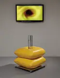 Thomas Glassford, The Privilege to Contemplate Black Holes, 1997, VHS, stainless steel, 2 vinyl pillows