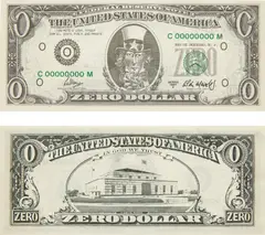 Two works: Zero Dollar by Cildo Meireles, 1984, offset print on paper, offered May 2014