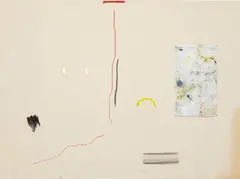 Untitled by Christian Rosa, 2013, oil, crayon, charcoal, found hand towel, on canvas, sold Sep 2014