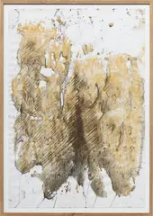 Untitled by Oscar Tuazon, 2012, rust, engine oil, charcoal, cement on paper, offered Sep 2014