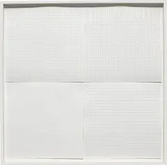 Tauba Auerbach, B.L.A.H., 2005, braille embossed on paper, in 4 parts