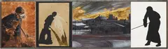 Komar & Melamid, Winter at Bayonne, 1988, acrylic, paper collage, gold leaf, in 4 panels, on canvas, cardboard, and paper, all in artist's metal and Plexiglas frame
