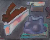 William Brice, Untitled, 1973, oil on emery cloth, mounted on board