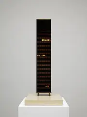 Jennifer Bolande, Small Skyscraper, 1999-2000, duratrans on Plexi, brass, electrical components, lightbulbs, enamel paint