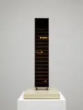Jennifer Bolande, Small Skyscraper, 1999-2000, duratrans on Plexi, brass, electrical components, lightbulbs, enamel paint
